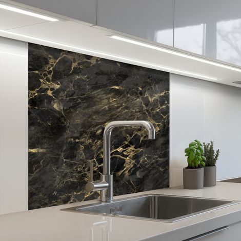 Kitchen Splashback Black - Marble - Gold - Nerf 80x80 cm