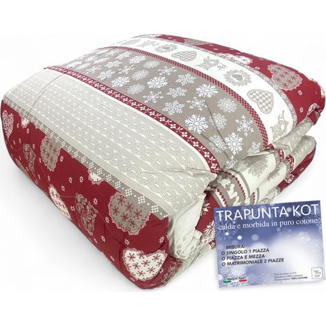 Kot Corvara Tyrolean Quilt - Couvre-lit d'hiver en pur coton - Fabriqué en Italie, rembourrage hypoallergénique cm. 260x270