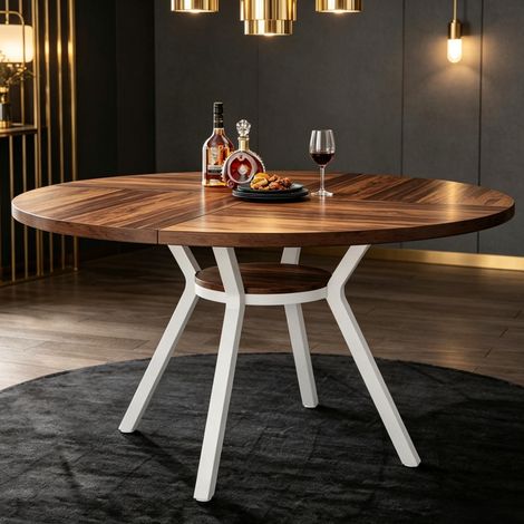 Table à manger ronde en bois, diamètre 120 cm, pour 4 à 6 personnes, avec piètement croisé en métal et tablette de rangement, idéale cuisine, salle à manger ou bureau – CHICFURN (1/5)