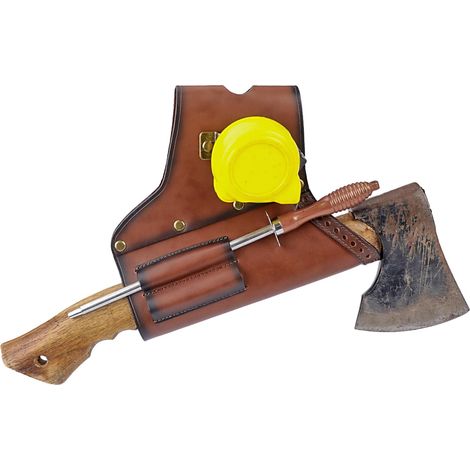 Étui de protection en cuir véritable pour hache, marteau, hachette, support avec ruban à mesurer pour ceinture à outils (1/5)