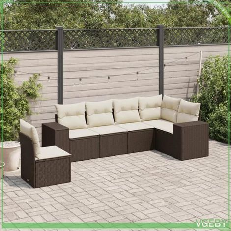 Salon de jardin - Modèle 3222632 - Résine tressée marron - Modulaire 6 places - Coussins déhoussables anti-UV (1/5)