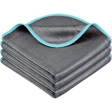 Microfibre Carbone, Serviette Sans Trace Absorbant Polissage, Lingette Essuie Verre Vitre Lunette Vaisselle Cuisine Menage Voiture, Torchon Nettoyage Réutilisable Lavable (1/4)