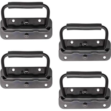 4 Pièce Poignée Pliante à Ressort Inox 100 mm Poignée de Traction Porte Pliante Poignée de Caisse Pliable Poignée de Boîte avec Poignée pour Boîte à Outils Porte Armoire Trappe (Noir)