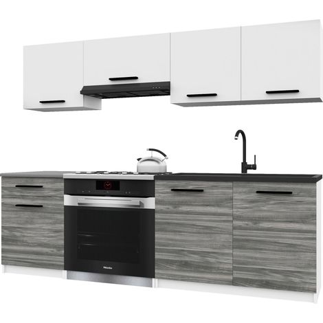 Belini ITALIA 1 Cuisine Equipée Modulaire Complète - 180 cm. Meubles Hauts Bas avec Plan de Travail, Blanc Mat/Gris Glamour (1/5)