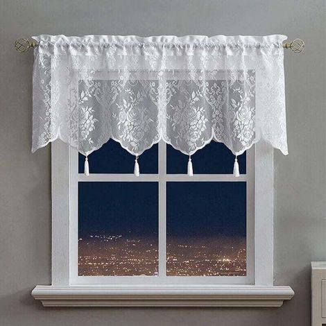 Cantonnière blanche transparente pour cuisine, petite fenêtre, tringle à rideau en dentelle, passe-tringle pour salon, salle de bain, café, style bohème, 1 panneau 132,1 x 45,7 cm