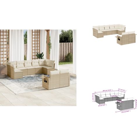 9-tlg. Garten-Sofagarnitur mit Kissen Beige Poly Rattan - Gartenmöbel - Outdoor Möbel - Lounge Set - Rattan Gartenset - Sofasatz (1/3)