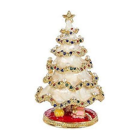 AURA weiße Weihnachtsbaum-Schmuckschatulle, handbemalt, verziert mit edler Emaille und funkelnden Strasssteinen.Ein einzigartiges Geschenk zu Weihnachten. (1/5)