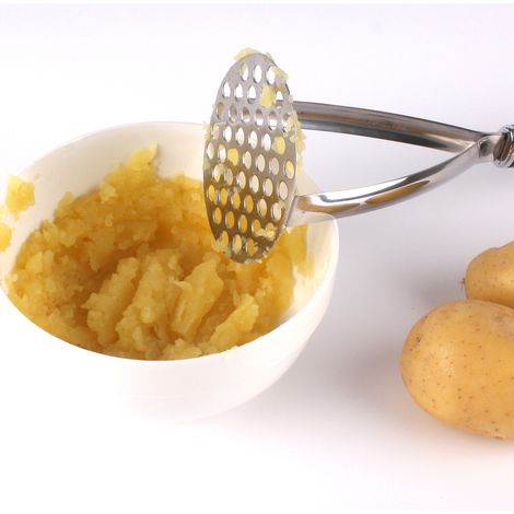 Presse-purée En Acier Inoxydable - Plaque Moulante 100 mm - Poignée Ergonomique En Caoutchouc - Pour Purée De Pommes De Terre Et Légumes - 1 Pièce (1/5)
