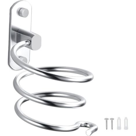 Porte-Sèche-Cheveux,Porte Sèche Cheveux Support de Sèche Cheveux Mural en Aluminium Support de Câble pour Cuisine Salle(Argent)-Ywey (1/4)