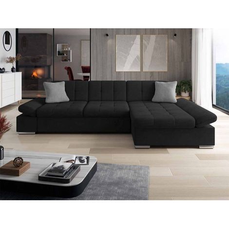 Tendencio – Canapé d'angle noir MALWU 5 places – Accoudoirs réglables – Style moderne – Fabrication européenne – Dimensions 250x200cm