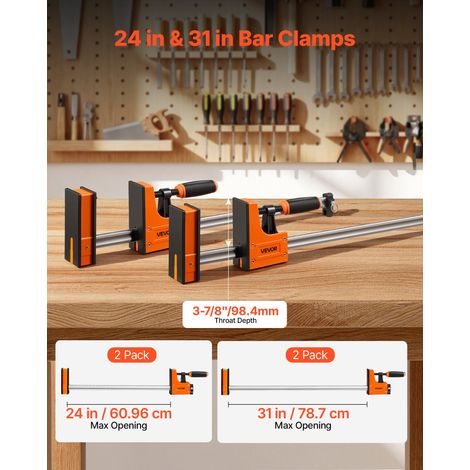 Serre-joints à Barre 4 PCS Ouverture 60,96 cm et 78,7 cm Force 500 kg, 2 Modes Pince/Écarteur, Patins en Caoutchouc, Poignée Ergono… (1/5)