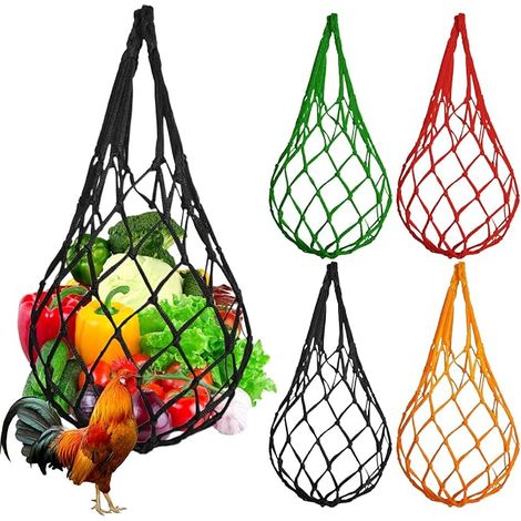 Hanging Mesh Bag for Chickens, Chicken Feeder, Chicken Feed Mesh Bag, Feeding Net for Hens, Chickens, Ducks, Birds (Red/Black/Yellow/Green) Mangeoire Poules, Sac de Maille D'alimentation de Poulet, F (1/5)