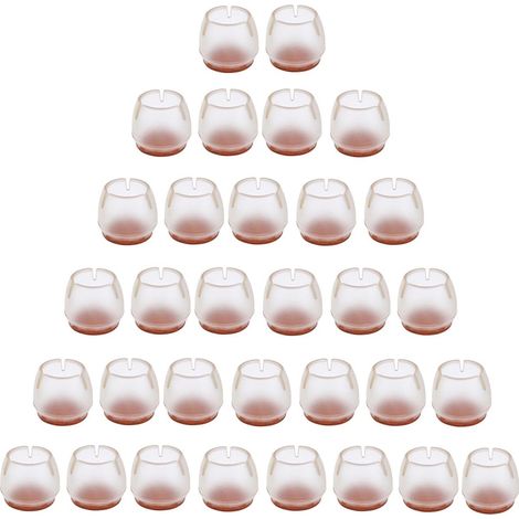 Lot de 32 protections en silicone transparentes pour pieds de chaises, tables et sols, compatibles avec les pieds ronds de 25 à 29 mm.