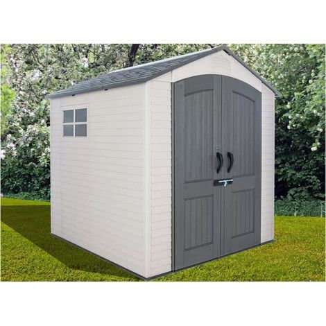 Abri résine Habrita Foresta AP2121BA 4,57m2 imitation bardage avec plancher et toit 2 pentes (1/5)