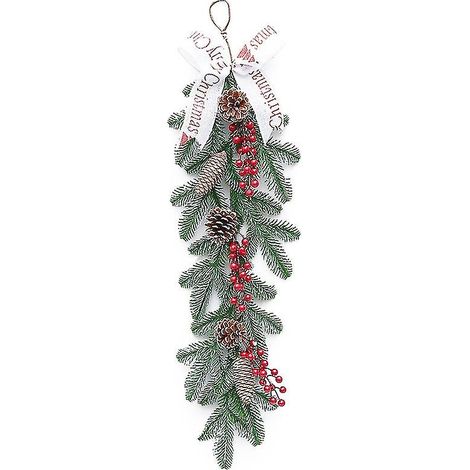 Décorations de sapin de Noël en rotin, guirlande de Noël en rotin, pomme de pin en rotin, baies rouges, décorations de sapin de Noël (1/5)