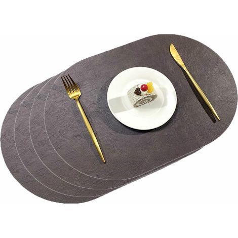 Set De Tapis De Table Et Sous-Verres En Cuir Lavables Recto Verso Antidérapants Avec Poche Pour Cuisine Salle À Manger - Lot De 4 (1/5)