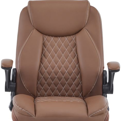 Ergonomischer Bürostuhl Braun aus Leder mit klappbaren Armlehnen und Rollen (1/5)