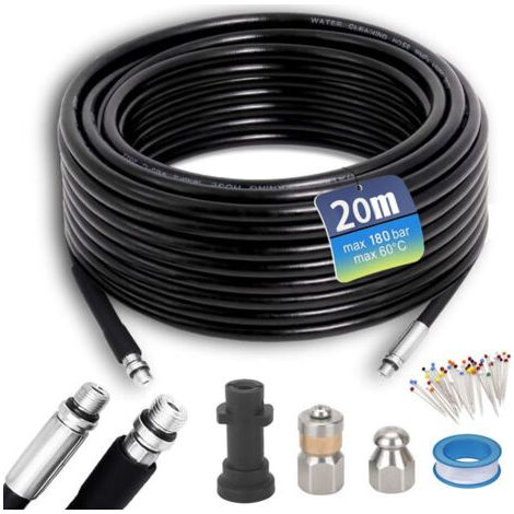 Tuyau Déboucheur Canalisation karcher 20M,180Bar 60℃, furet karcher compatible avec Adaptateurs pour Kärhcer K2, K3, K4, K5, K6, K7 Accessoire (1/5)