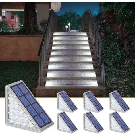 Lot de 6 lampes solaires pour escaliers, escaliers, terrasse, allée, porche, porte d'entrée, trottoir - Blanc froid (1/5)