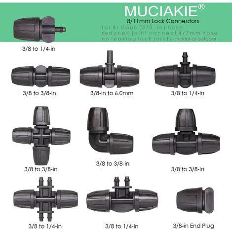 (F x 20 pièces) Raccord de tuyau d'arrosage 8/11 mm, adaptateur de verrouillage pour tuyau d'arrosage de jardin, joints d'arrosage 3/8'' pour tuyau de jardin