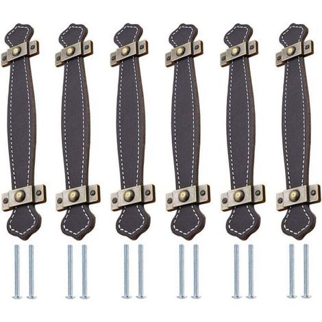 6-teiliges Ledergriff-Set, Ledermöbelgriffe, Ledertürgriffe, Lederschubladengriffe, Schrankgriffe für Küchenschränke und -türen, Schwarz (1/5)