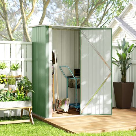 Capanno Porta Attrezzi in Metallo con Tetto Inclinato e Porta Bloccabile, 142x86x189 cm, Verde Chiaro