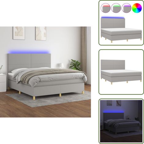 Sommier à lattes de lit et matelas et LED Gris clair 160x200 cm - Lit Plateforme - Lit Design - Lit Moderne - Lit Avec Rangement - Tête De Lit Ajustable (1/5)