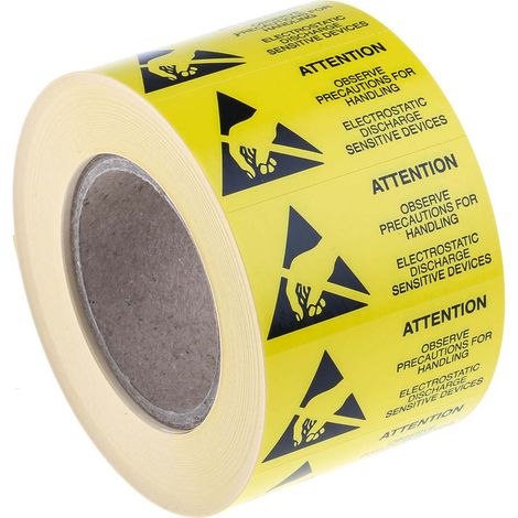 Etiquette ESD Jaune, "Attention" ( Prix pour Bobine de 1000 )