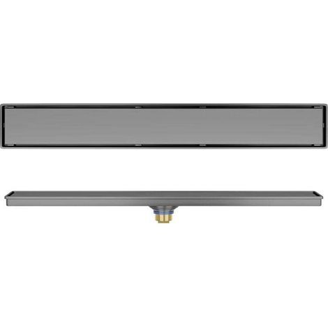 Caniveau de douche 60 cm plat, siphon avec stop-odeur et filtre à cheveux caniveau de douche en verre noir ensemble complet siphon de sol en acier inoxydable pour cabine de douche paroi de douche (1/3)