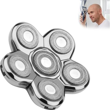 Tête de Rasoir 6D de Remplacement 75 mm, Lames Rotatives en Acier Inoxydable, Compatible Rasoir Tête Chauve et Tondeuse Crâne, Tête de Rasage Multiflexible pour Homme (1/5)