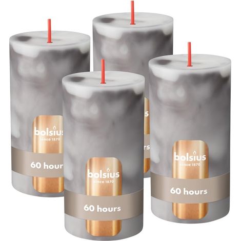 Bougie pilier - Marbre - Gris - 13 cm - Lot de 4 - Bougies décoratives - Avec cire végétale naturelle - Sans huile de palme (1/5)