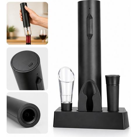 1 Pièce Coffret 6 Pièces avec Socle Tire-Bouchon Électrique Rechargeable Câble USB Type-C 8 W 0,4 kg 21 x 4,5 cm Vin Bar (1/5)