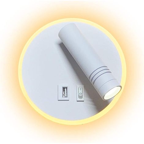 9-W-LED-Wandleuchte, Nachttischlampe mit USB-Anschluss, (6 W warmweiß 3000 K) + (3 W kaltweiß 6500 K), runde Form (1/5)