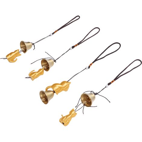 4 pièces carillons chat métal PLA, figurine féline attrape-vent suspendu, ornement commémoratif déco jardin cour porche, doré (1/5)