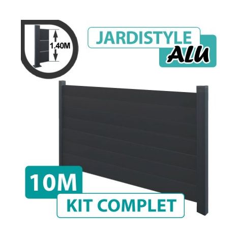 Kit Clôture Aluminium Gris Anthracite 10M - Plein - 1,40 mètre