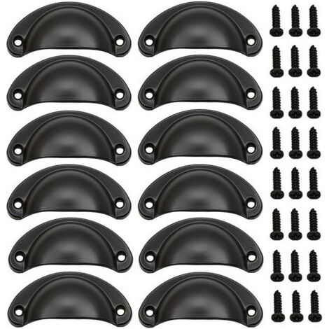 12 Pcs Poignée de Noir Coquille Vintage, pour Tiroir Armoire Meuble Cuisine Fer Incurvé Bouton de Porte de Placard Retro Pour Armoire,Tiroir, Porte-Fer Incurvé Boutons de Porte(Noir) (1/5)