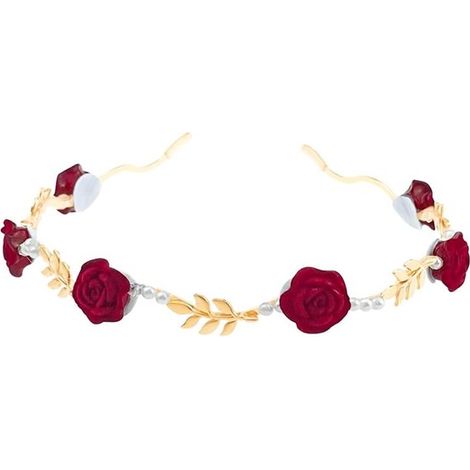 Diadema de una sola pieza con perlas de imitación de rosas, delicado tocado nupcial, color rojo. (1/5)