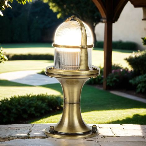 Außenlampe Messing Glas 25 cm E17 IP64 Wegeleuchte Sockeleuchte