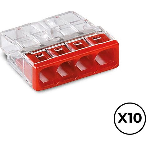 Packung mit 10 4-Wege-Schnellverbindern mit maximal Ø2,5 mm² (450 V, 24 A) für starre Kupfer- oder Aluminiumleiter