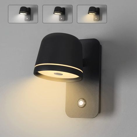 Applique murale LED réglable, 5 W, noire, avec interrupteur tactile, 3 modes de couleur, intensité variable en continu, température de couleur réglab (1/5)