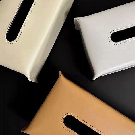 colour: Grey Material: Woven synthetic leather tissue box Leather napkin box with luxury paper lid.