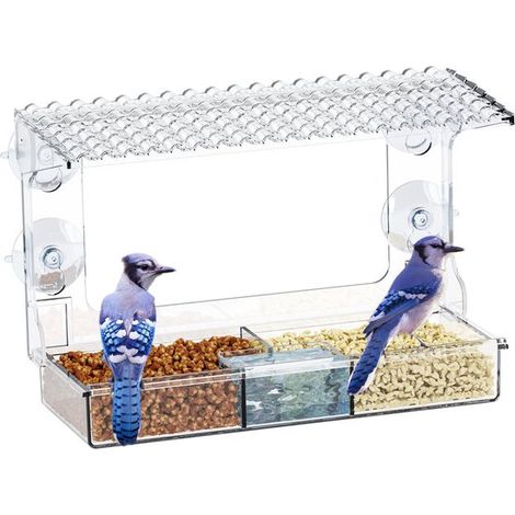 Comedero pequeño para pájaros，con dos cuencos de comida y uno de agua，dimensiones 24,5 x 10 x 17 cm (largo x ancho x alto) (1/5)
