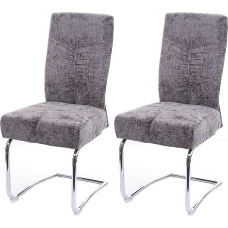 Lot de 2 chaises de salle à manger HWC-G56, chaise de cuisine cantilever chaise inclinable, métal tissu/textile chenille (1/2)