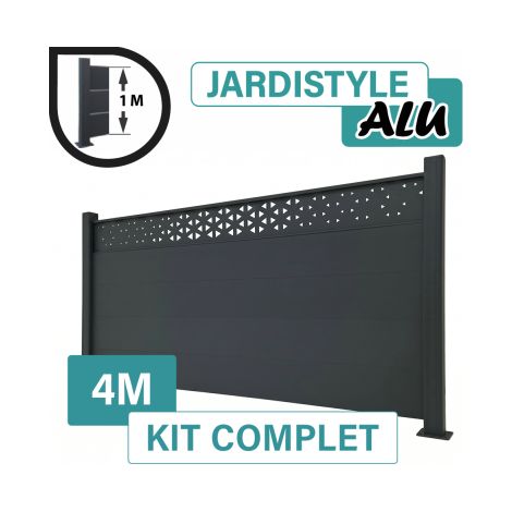 Kit Clôture Aluminium Gris Anthracite 4M - Design Ibiza - Sur Platines - 1 mètre (1/2)