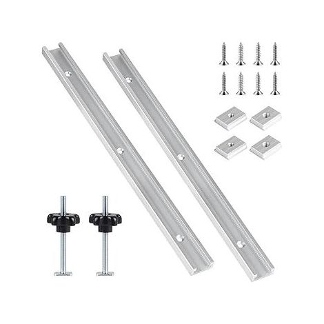 Lot de 2 T Track Rail de Guidage de Aluminium 400mm, avec Vis de Fixation et Glissières M6 et M8, pour Travail du Bois et Scie à Table (1/5)