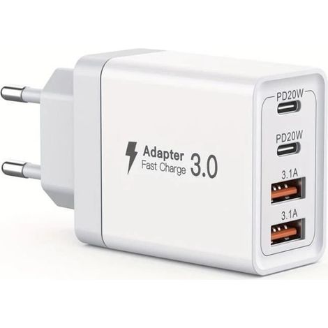 Chargeur rapide USB-C 40 W, chargeur multi-USB à 4 ports avec PD et QC 3.0, adaptateur secteur USB-C compatible avec iPhone, etc. Puissance : 55 W (1/5)