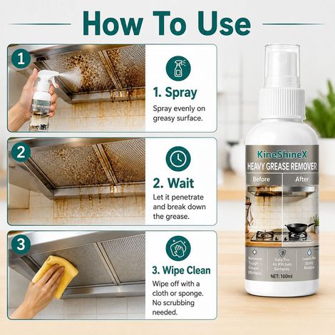 KineShineX Leistungsstarkes Entfettungsspray für Küchen – Geeignet für Dunstabzugshauben, Kochfelder und Kochgeschirr (1/4)