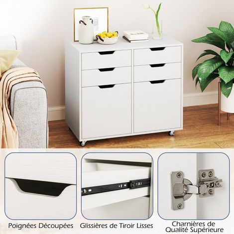 Optimisation de l'Espace Caisson Bureau Roulant Commode 4 Tiroirs 2 Portes pour Salon et Chambre (1/5)