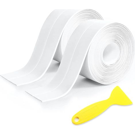 2 Rouleaux Joint Salle de Bain, Ruban Auto-adhésif Anti-moisissure Cuisine Ruban D'Étanchéité, Bande de Calfeutrage PVC Imperméable Anti-Fuite Adapté À De Salle De Bains, Toilettes, Salle de Bains (1/5)