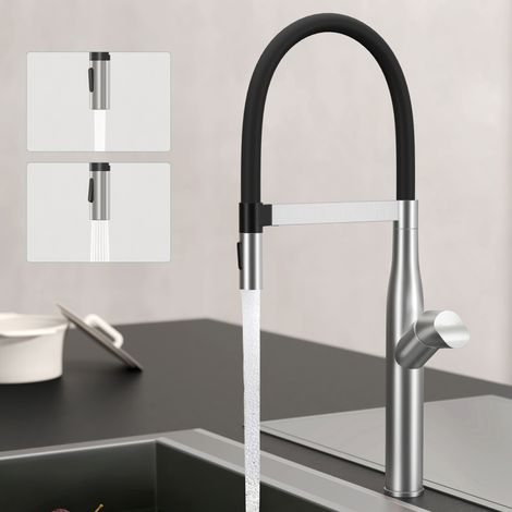 Mai & Mai Küchenarmatur Spültischarmatur aus Edelstahl, Küchenwasserhahn mit Einhebelmischer und magnetischer Geschirrbrause, 360° Schwenkbar Gebürstet silber Turnix-01 (1/5)
